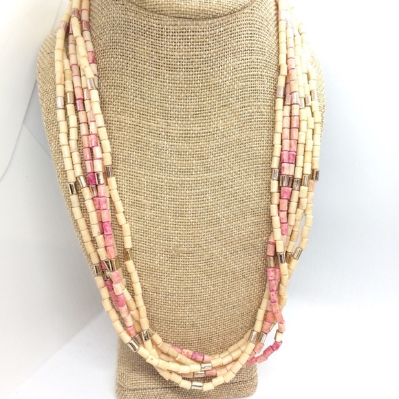 3/$30 VINTAGE BOHO MULTI STRAND NECKLACES TUBE BEADS BLUE PINK PLASTIC SET 2 - Picture 8 of 13